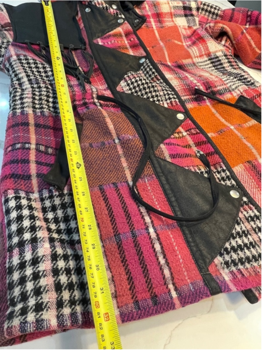 Hilary Radley Vintage Plaid Long Coat S Leather Fringe Fairy Grunge Whimsigoth - Picture 11 of 12